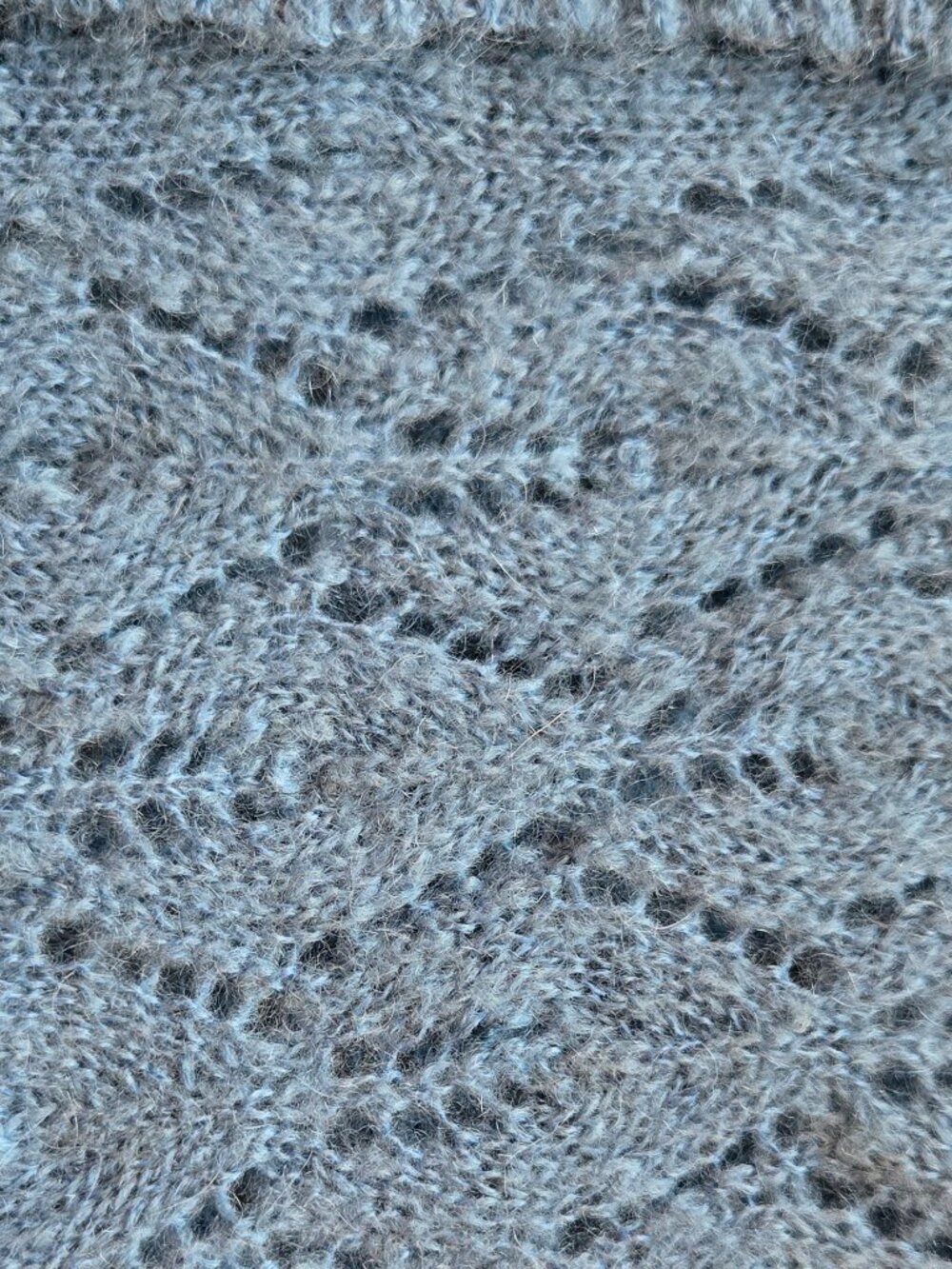 LOFT Dusty Blue Open Lace Knit Mohair Cardigan w Ribbed Shawl Style Collar M - Picture 15 of 16